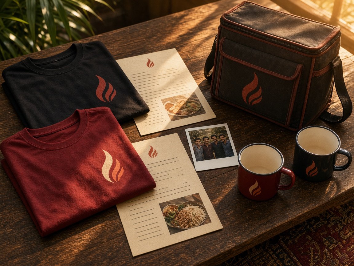 First-generation Fooody merchandise, printed tees and early team artefacts