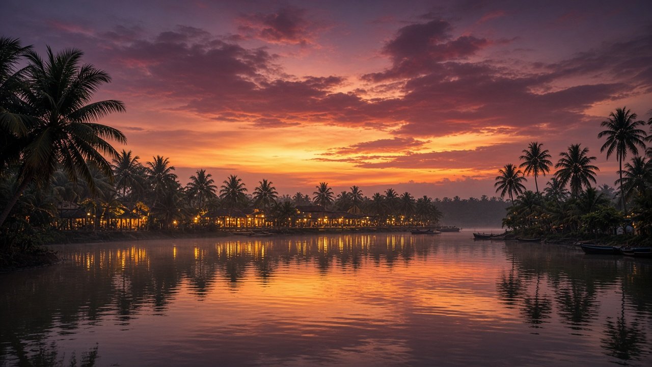 Kochi backwaters at dusk — Fooody was born in Kerala