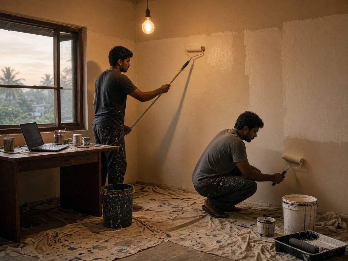 DIY office setup in progress — Fooody’s early Kerala workspace being painted by the founding team